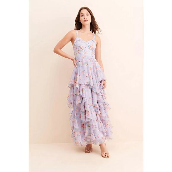 Bhanuni by Jyoti Floral Chiffon Dress Sequined Ruffled Purple SP - Picture 10 of 11